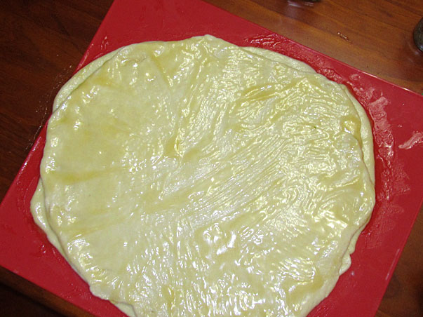 pitka dough brushed with butter and honey