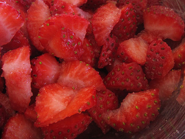 cut fresh strawberries for home made ice cream