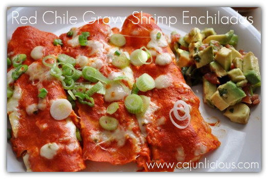 Red Chile Gravy Shrimp Enchiladas by Cajunlicious.com