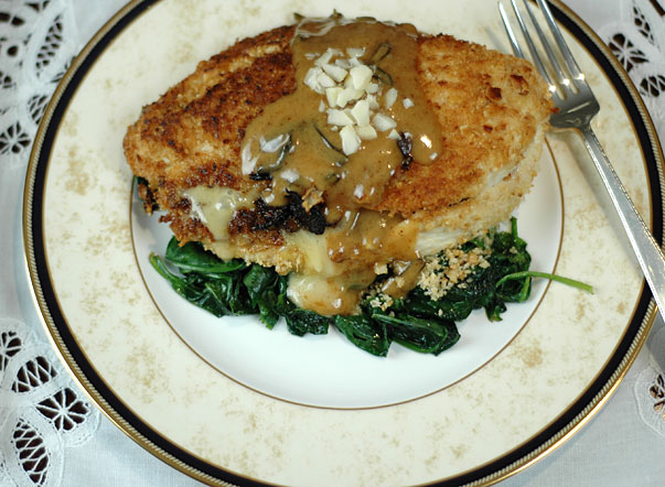 Stuffed Macadamia Crusted Chicken Breast with Sage Cream Sauce