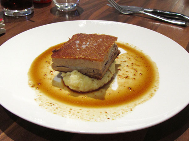 kurobuta twice cooked pork belly with colcannon potato and mustard jus