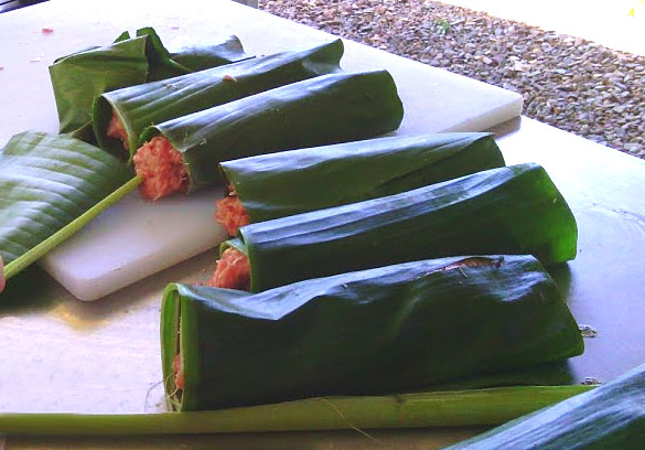 Vietnamese Sausage Wrapped in a Banana Leaf