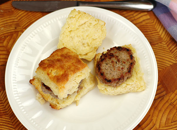 homemade biscuits with sausage patties