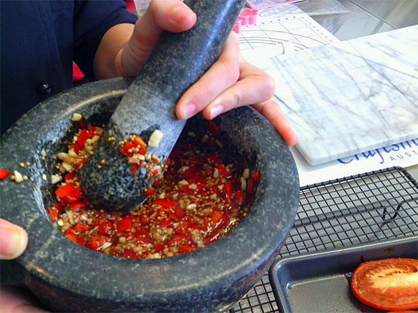 chilies in the mortar