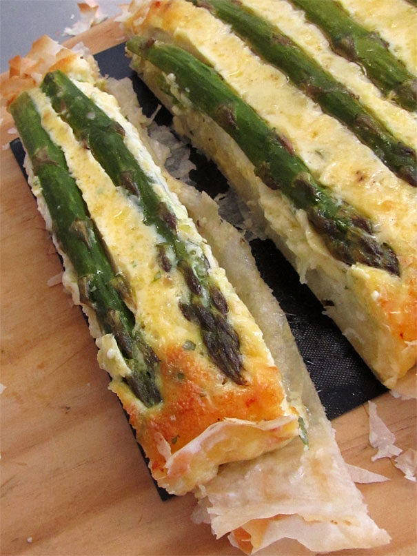 asparagus, potato and cheese quiche