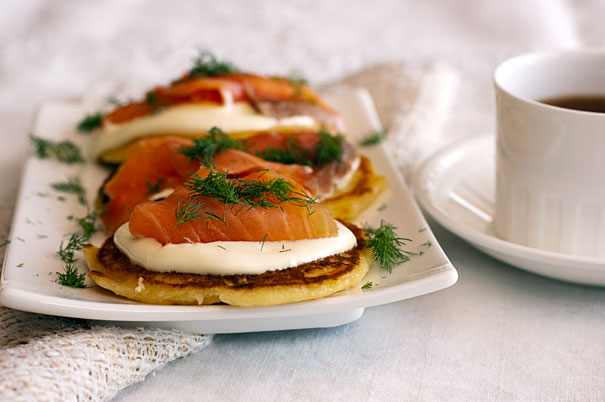 Pancakes with Salmon, Dill and Sour Cream
