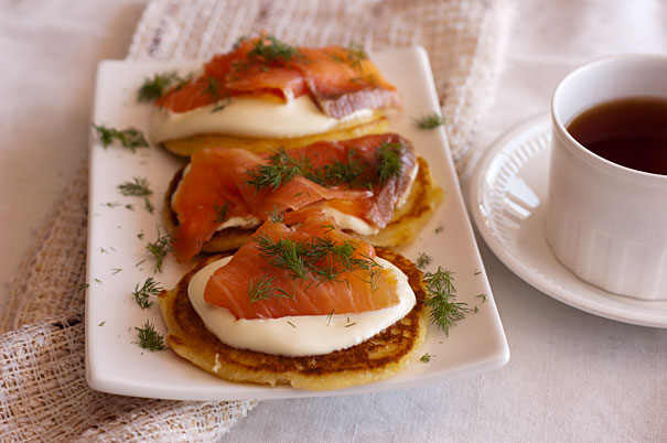 Pancakes with Salmon, Dill and Sour Cream