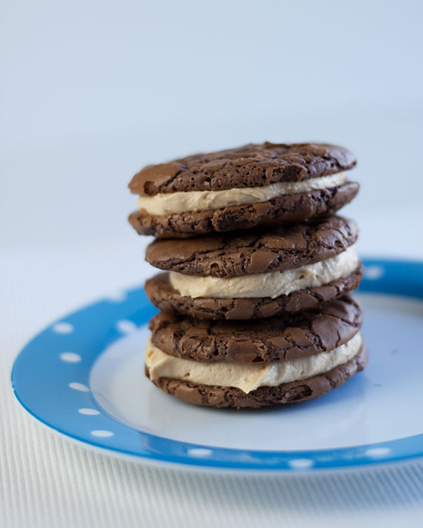 Chocolate Brownie Cookie Sandwiches with Peanut Butter Buttercream