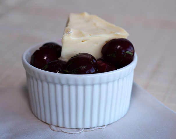 Roasted Fresh Cherries and Baked Brie