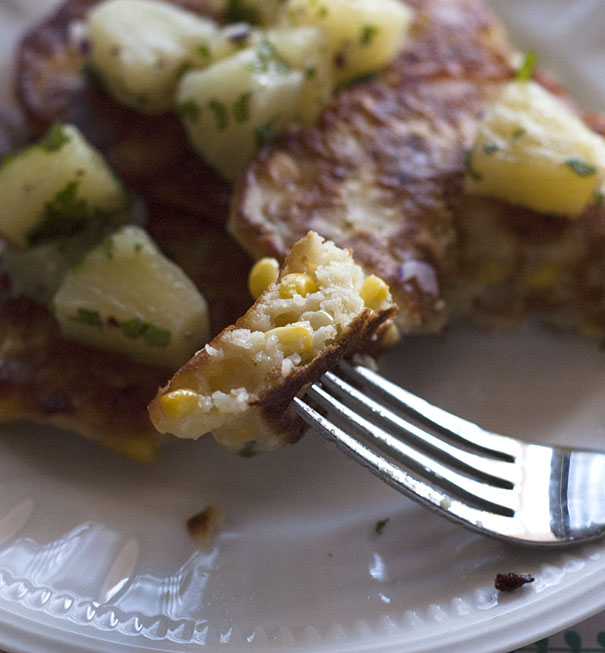 Corn fritters with pineapple salsa