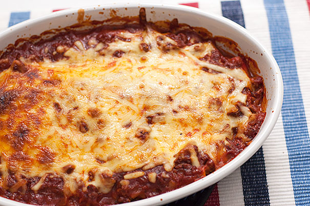 Spinach and Ricotta Manicotti with Meat Sauce