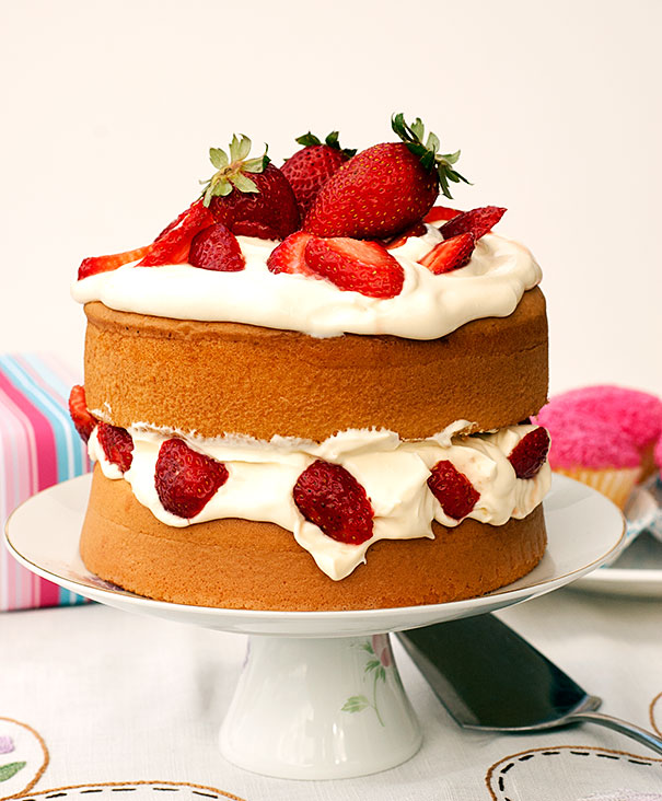 Sponge Cake from IGA with whipped Cream and Strawberries