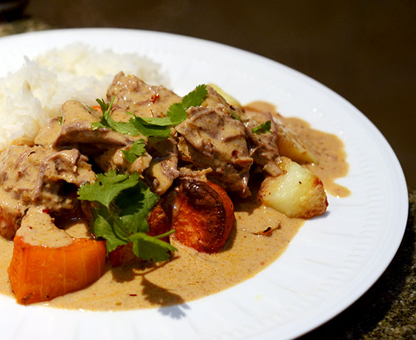 Massaman Lamb Curry Over Roasted Vegetables
