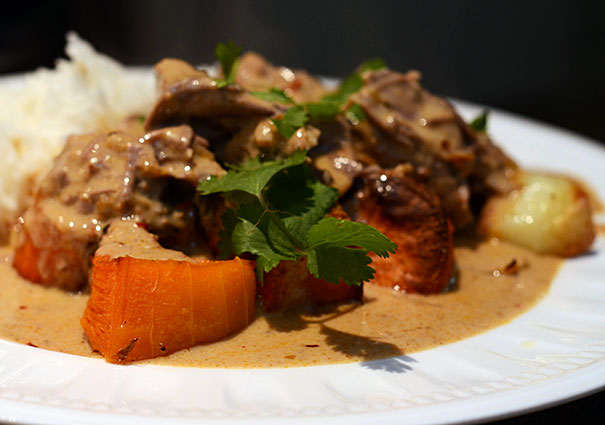 Massaman Lamb Curry over Roasted Vegetables