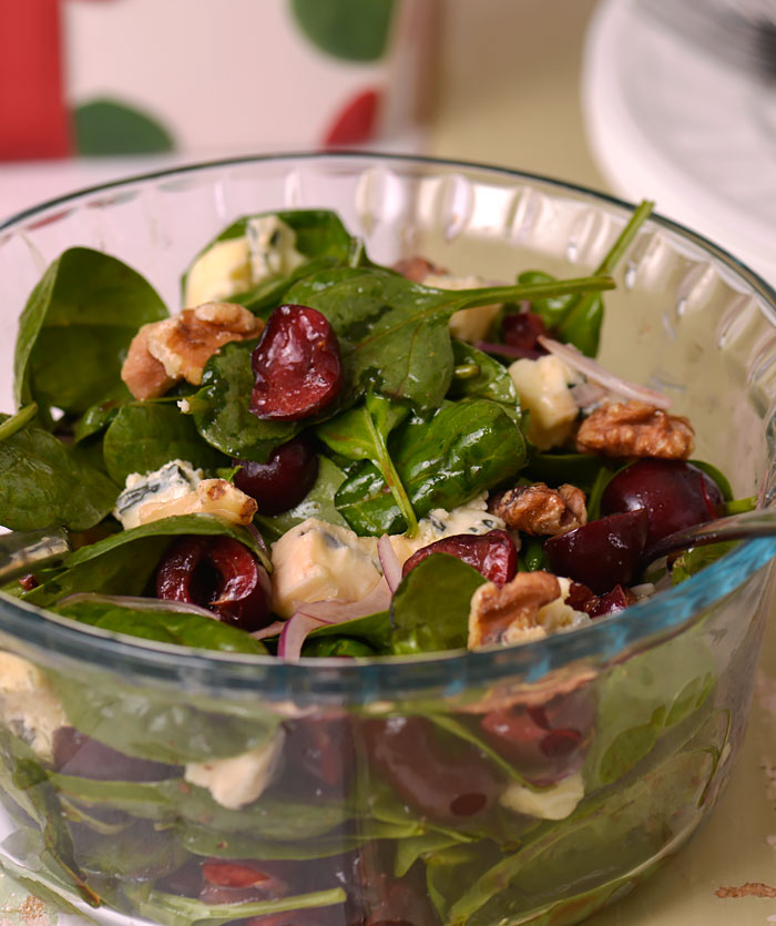 Spinach, Blue Cheese and Cherry Salad with Black Cherry Vinaigrette