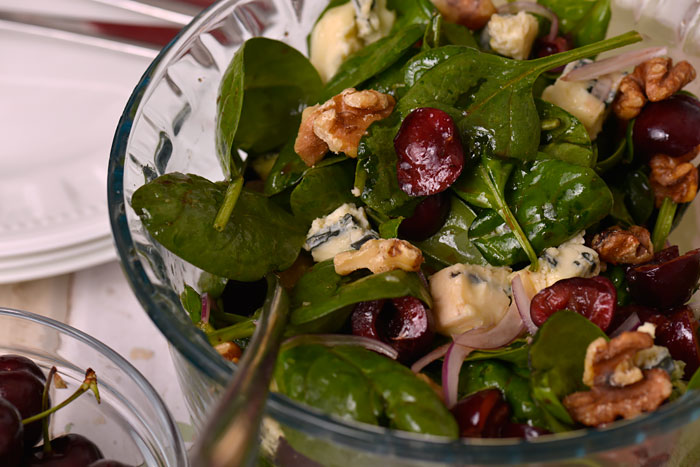 Spinach, Blue Cheese and Cherry Salad with Black Cherry Vinaigrette