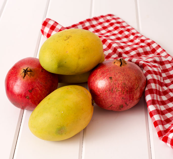 Mangoes and pomegranates