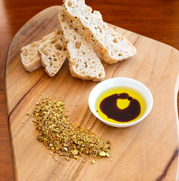 Homemade Dukkah with Olive Oil, Balsamic Vinegar and Turkish Bread