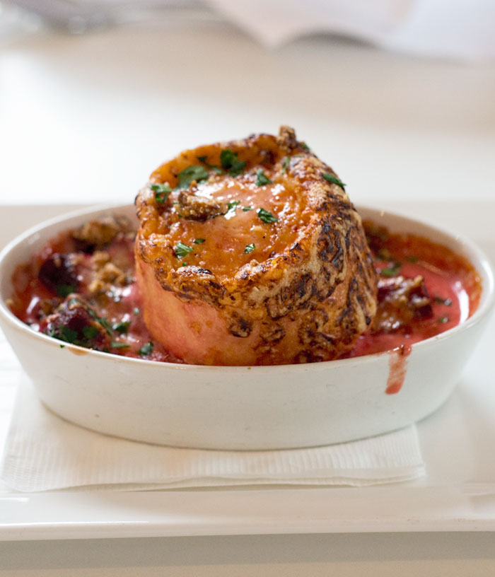 Twice Baked Cheese Souffle with Roasted Beetroot