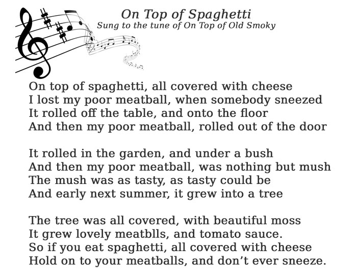 Lyrics to On Top of Spaghetti