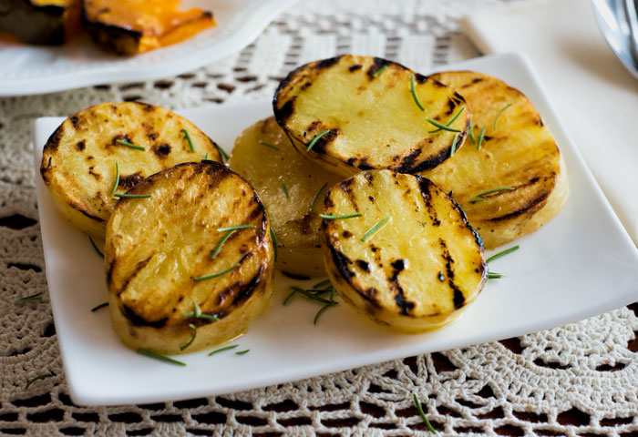 Grilled potato slices